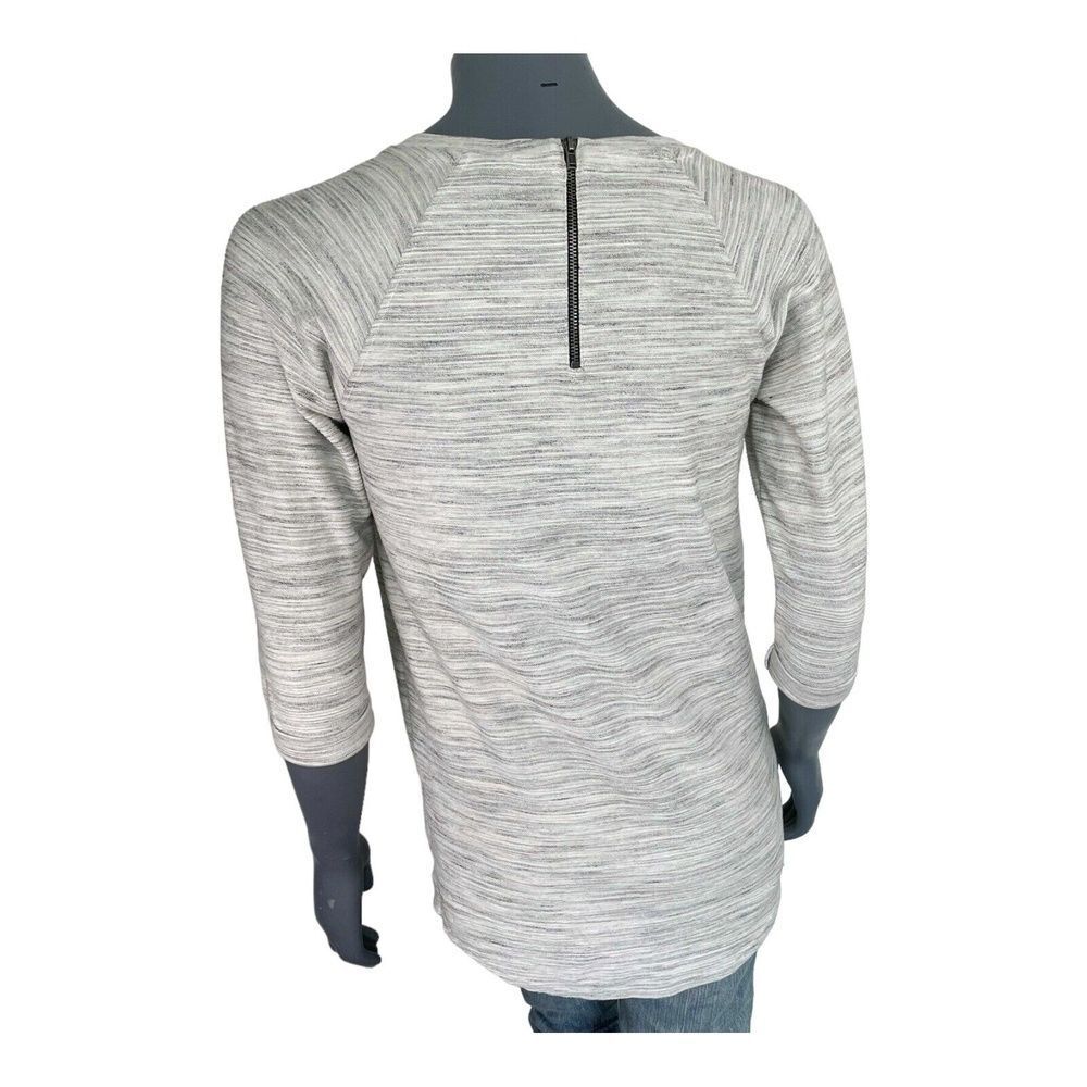 TopShop Womens Knit Top Gray Crew Neck Heathered Half Sleeves Tunic Zip Casual 2 - Picture 5 of 7